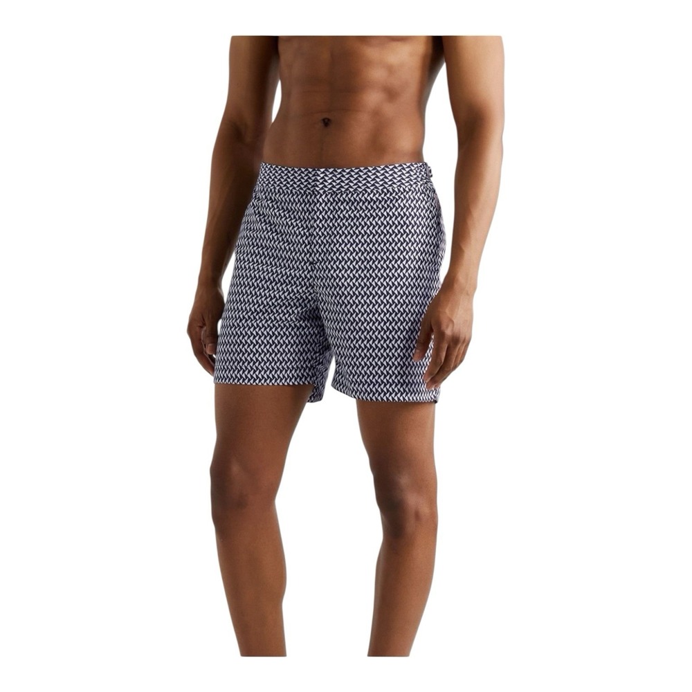 Orlebar Brown Bulldog Maro Navy Cloud Triangle Print Swim Trunks Size 40 - Picture 2 of 16